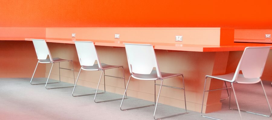 customised office interior with orange wall